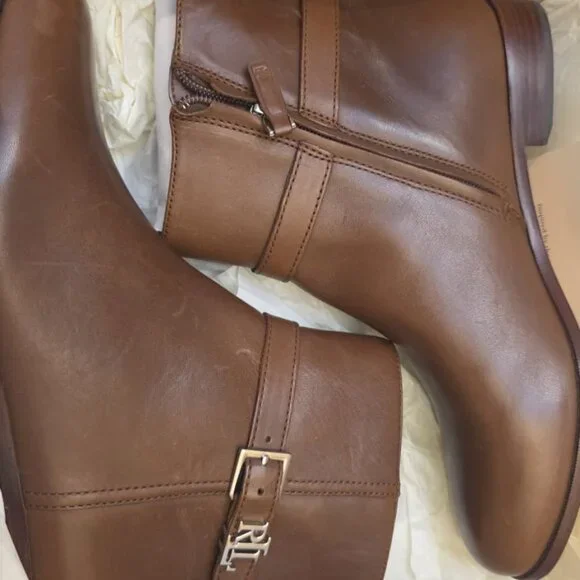 Lauren Ralph Lauren Women's Brooke Leather Heel Booties 10B - D05 - Picture 2 of 4